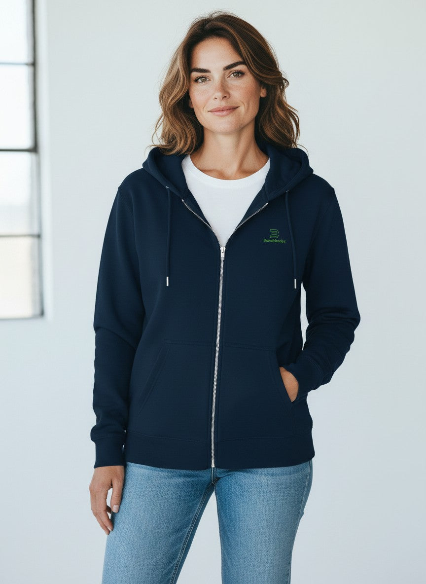 Core Zip Hoodie 350 g/m² – Bio-Baumwolle, grüne Stickerei
