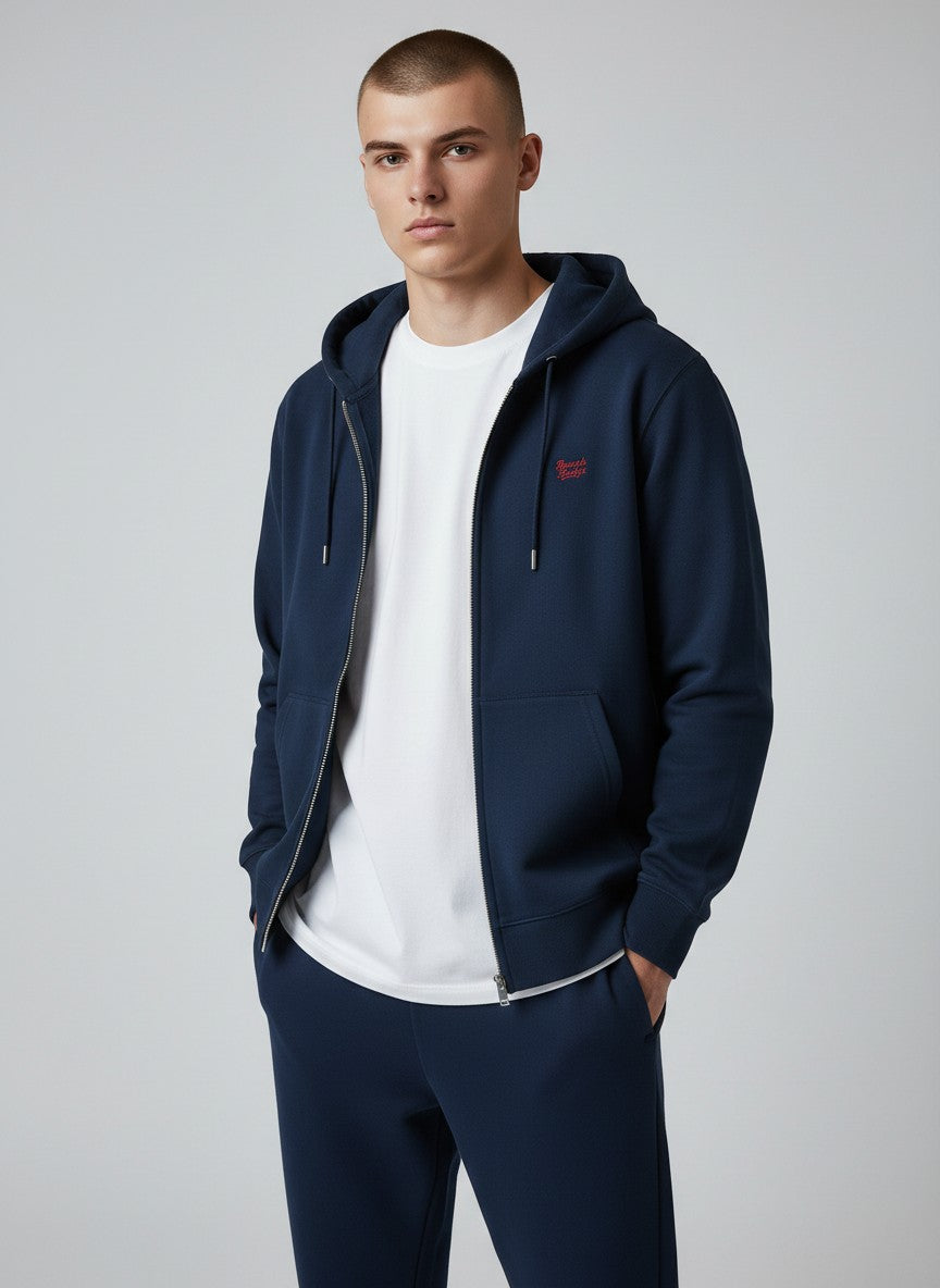 Power Zip Hoodie 350 g/m² – Bio-Baumwolle, rote Stickerei