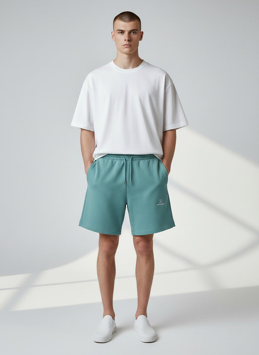 Identity Sweatshorts 300 g/m² – weiße Stickerei