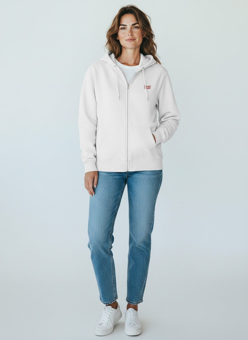 Power Zip Hoodie 350 g/m² – Bio-Baumwolle, rote Stickerei