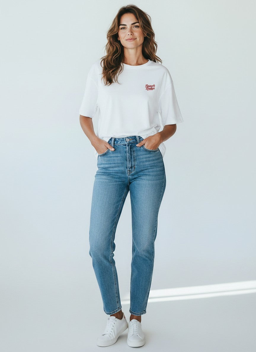 Power Oversize T-Shirt 200 g/m² – Bio-Baumwolle, rote Stickerei
