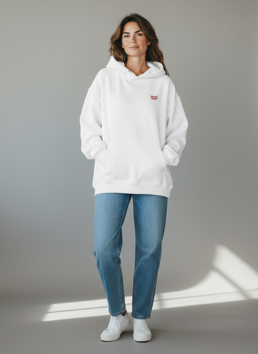 Power Oversize Hoodie 350 g/m² – Bio-Baumwolle, rote Stickerei