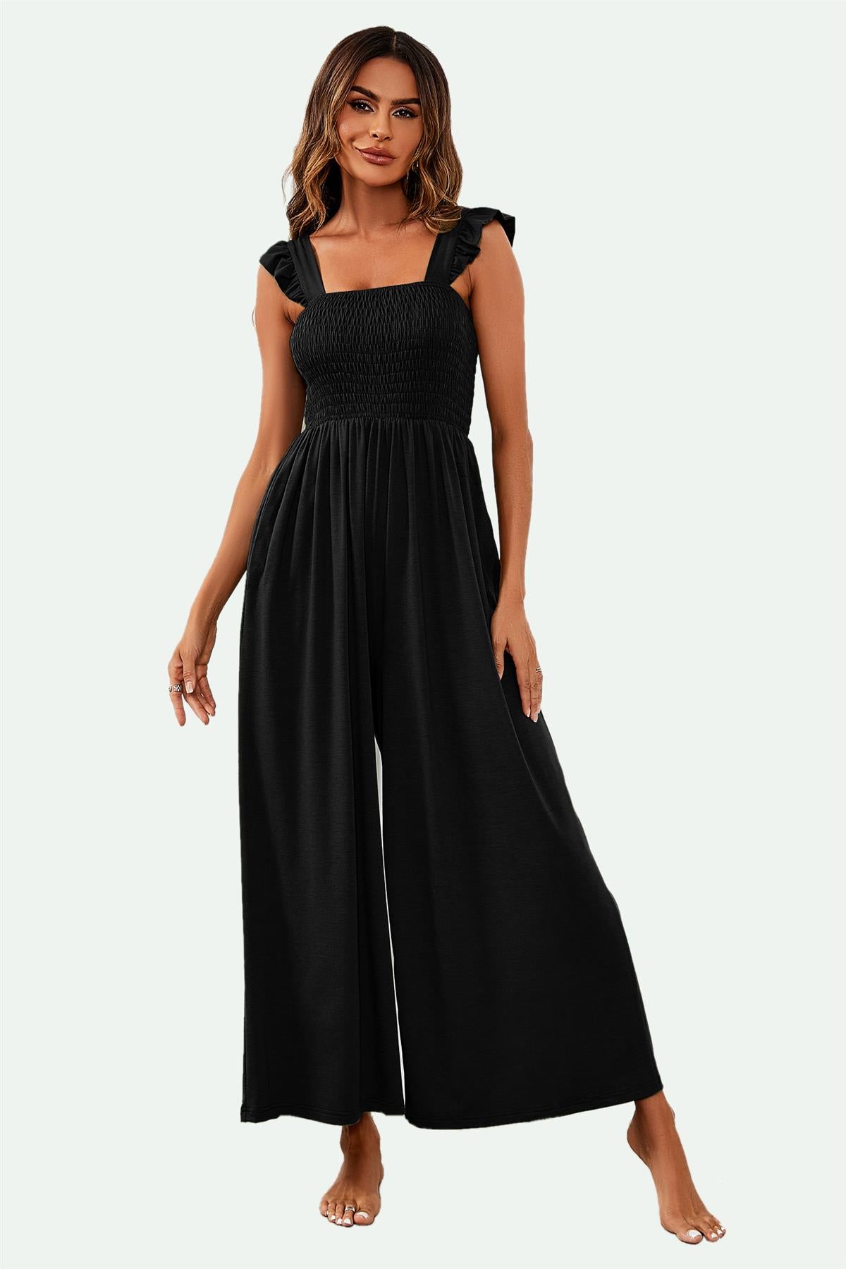 Frill Detail Strappy Jumpsuit In Black
