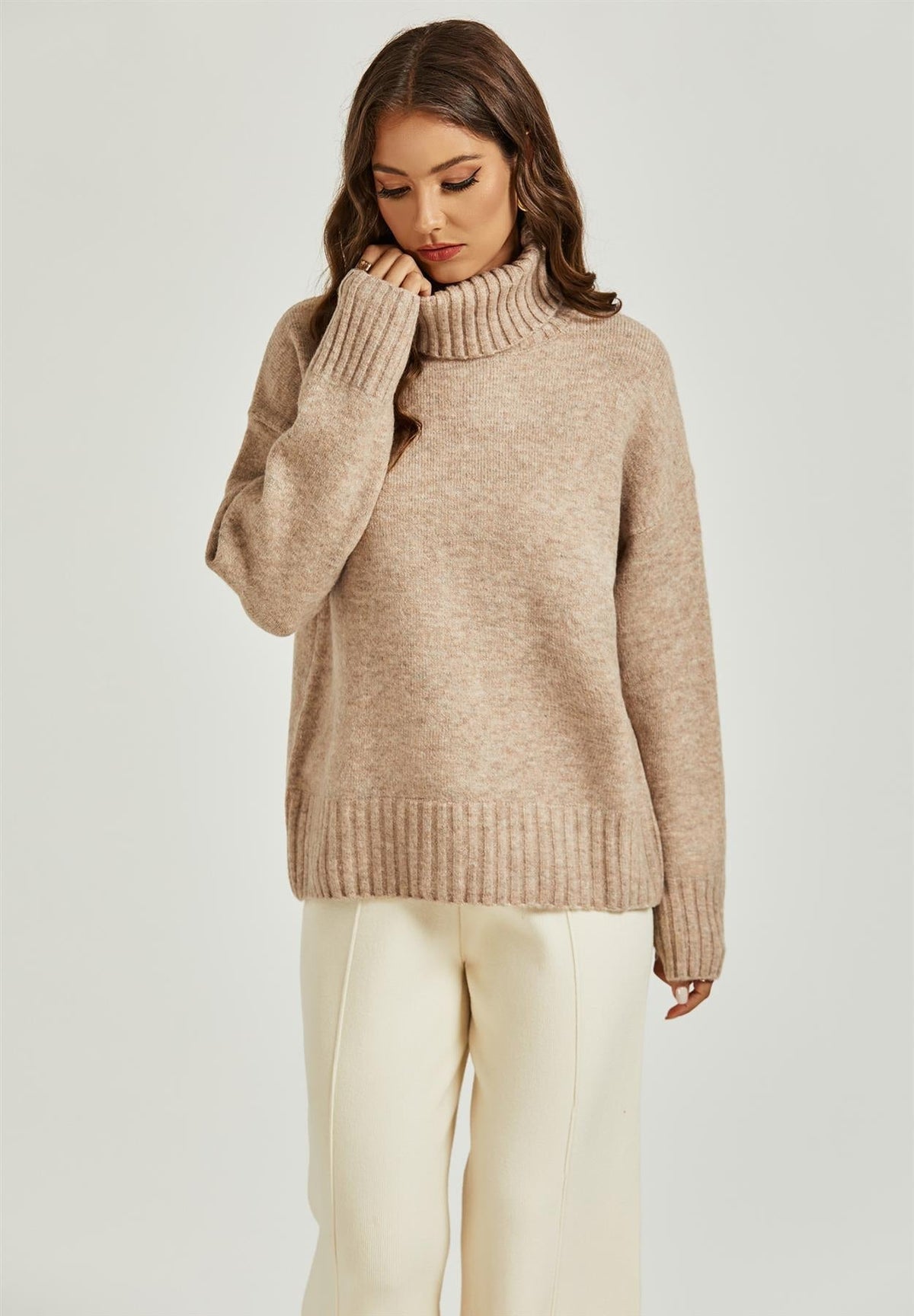High-Neck Jumper — Camel