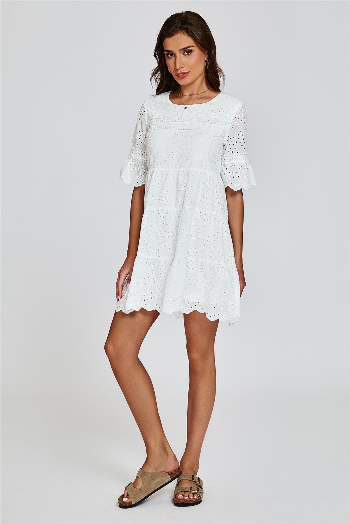 Lace Mini Dress In White
