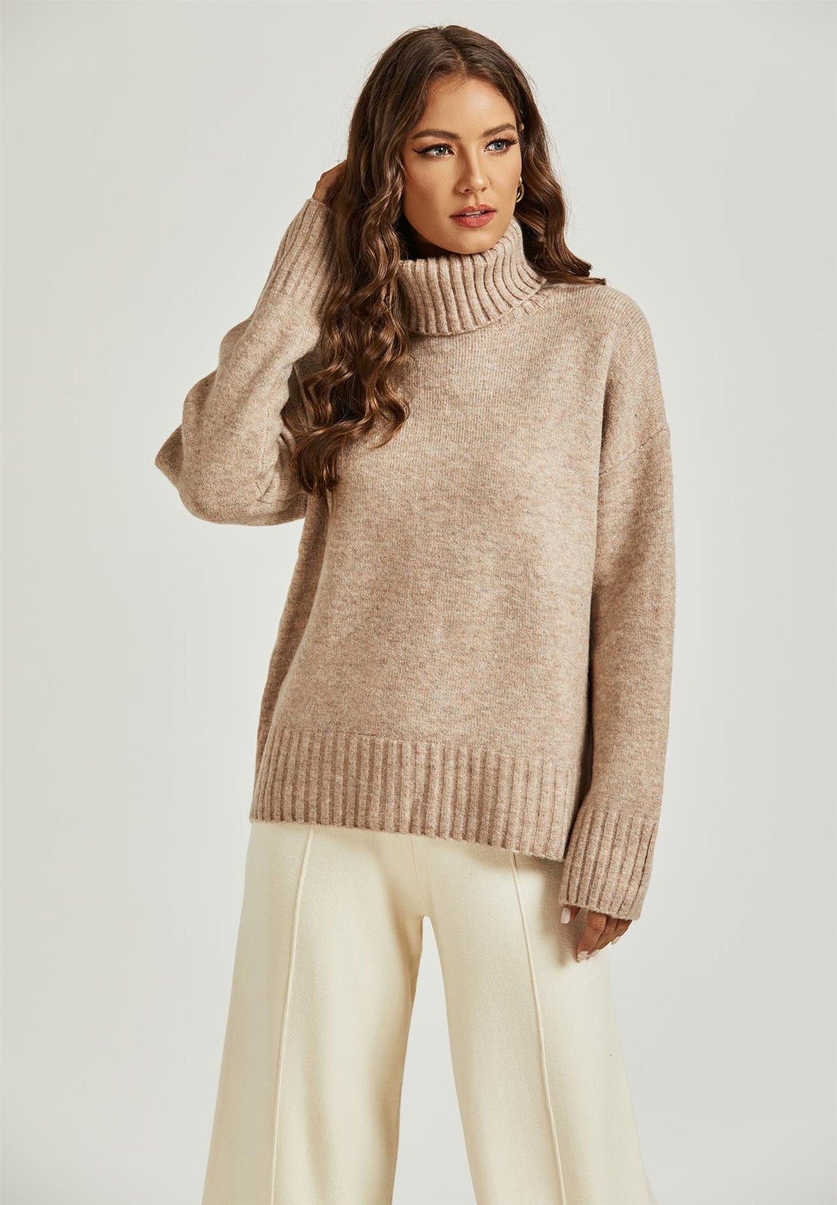 High-Neck Jumper — Camel