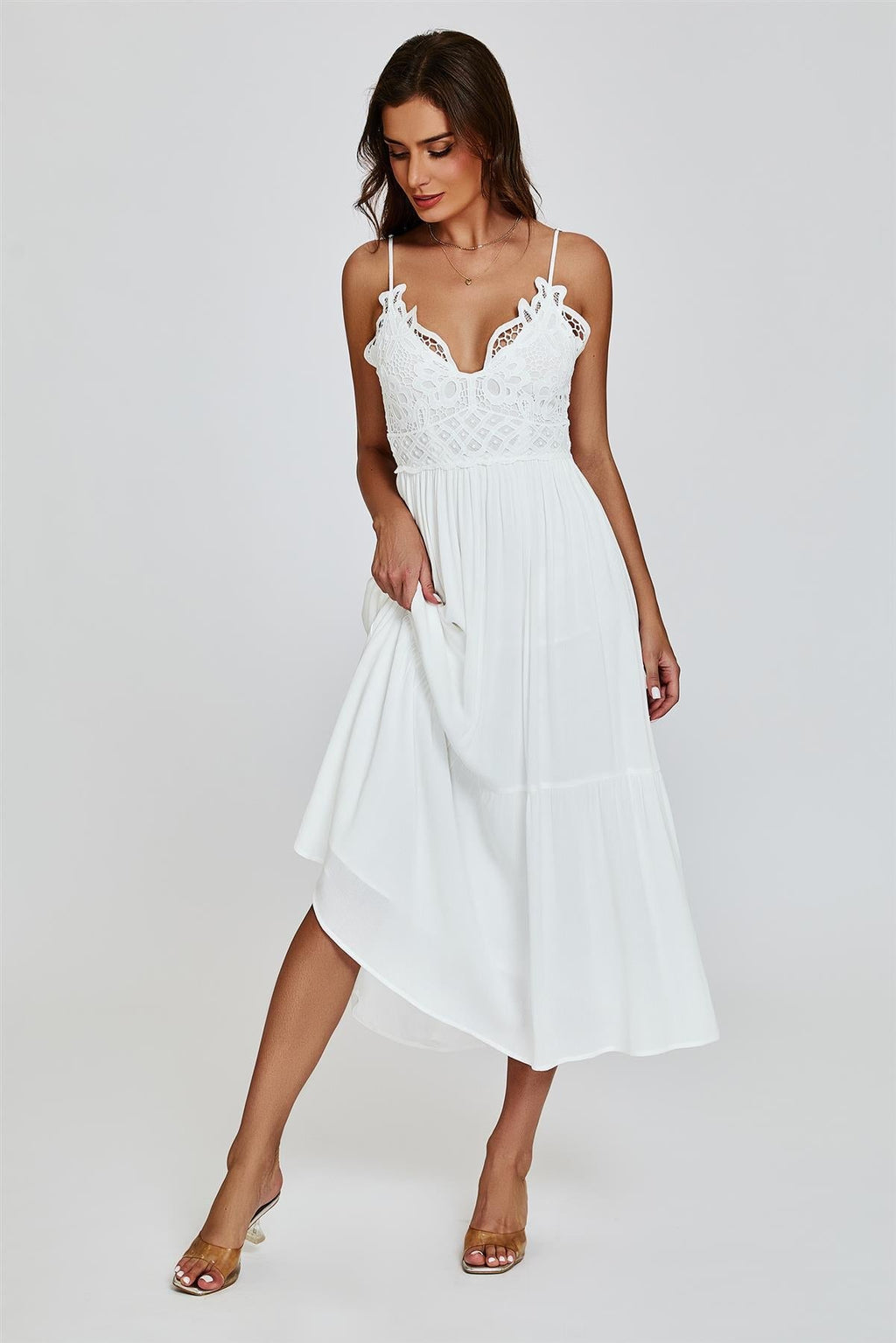 Lace Top Maxi Dress In White