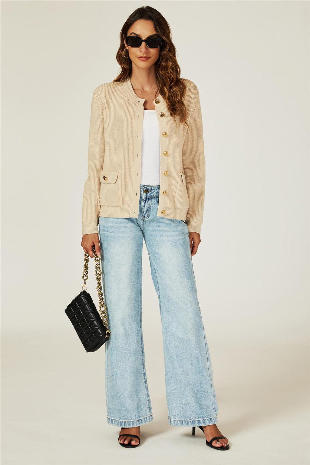 Pocket Details Knitted Cardigan In Camel